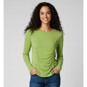 BOBEAU Ruch Front Stripped Pullover Top, Women’s S, Lime Green White